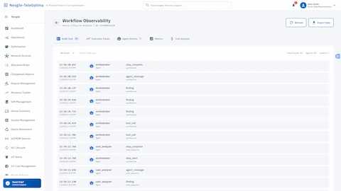Illustrative preview (sample data, not verified outcomes): Workflow Observability - Detailed audit trail of agent execution events with timestamps and outcomes