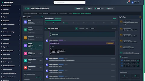 Illustrative preview (sample data, not verified outcomes): Live Agent Orchestration dashboard with real-time progress tracking, activity stream, and multi-agent collaboration monitoring