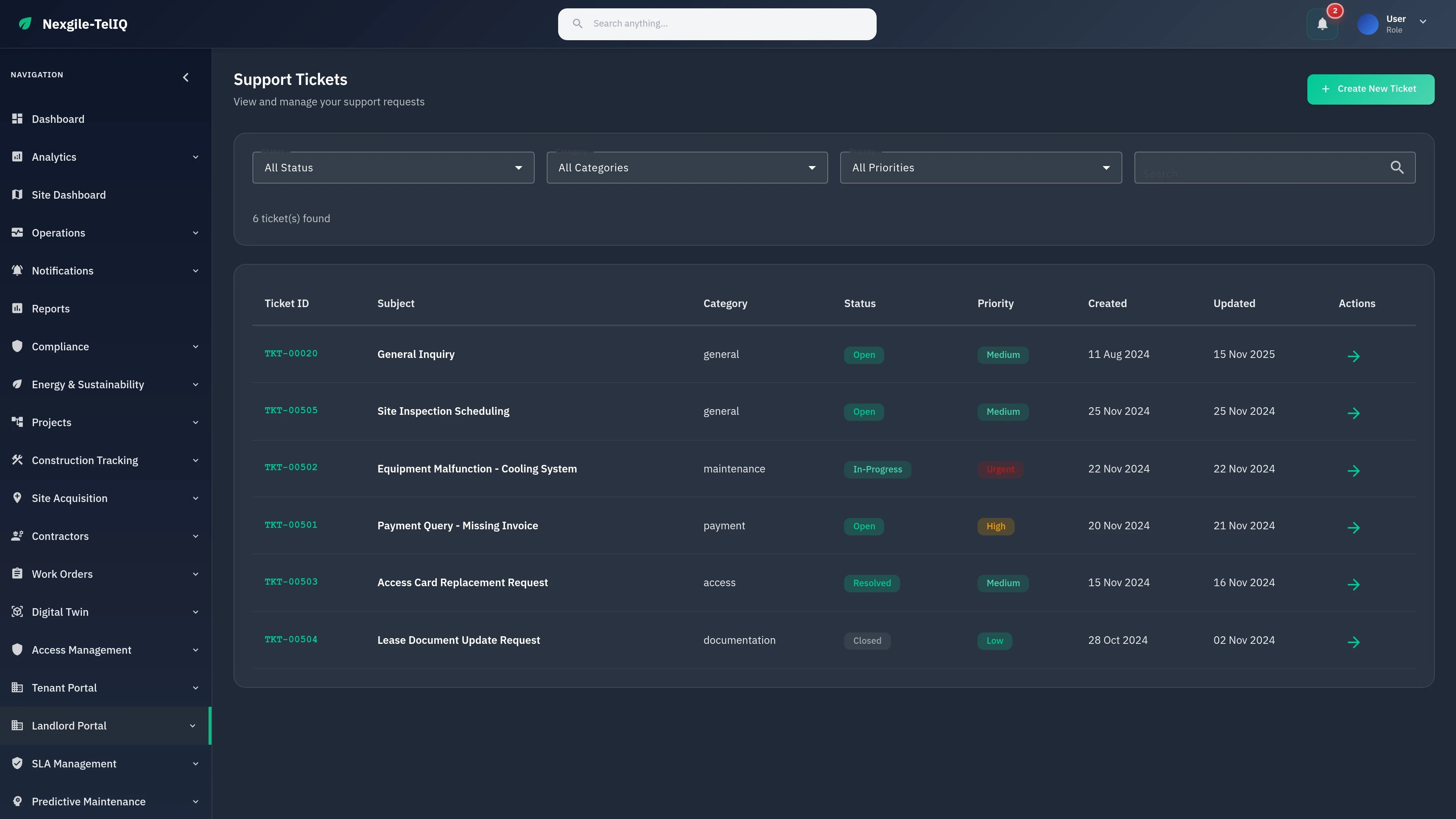 Illustrative preview (sample data, not verified outcomes): Landlord Support Portal - Property owner access to lease management, payment history, site activity, and support ticketing