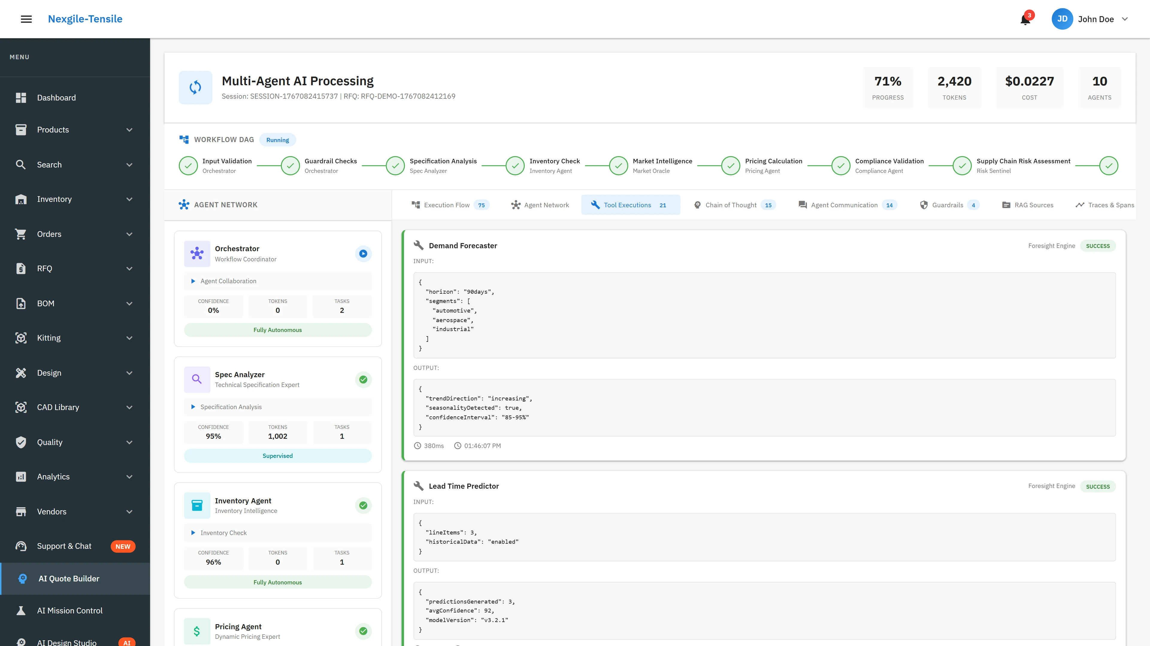 Illustrative preview (sample data, not verified outcomes): Quote Generation - AI-powered pricing analysis and inventory allocation