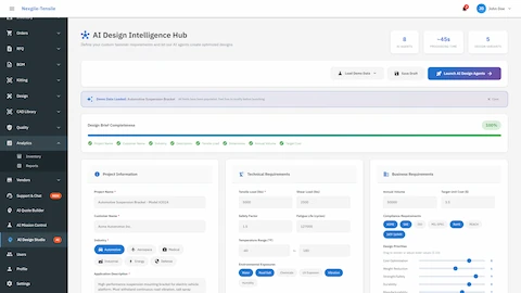 Illustrative preview (sample data, not verified outcomes): Design Brief Analysis - Requirements extraction and validation from technical specifications