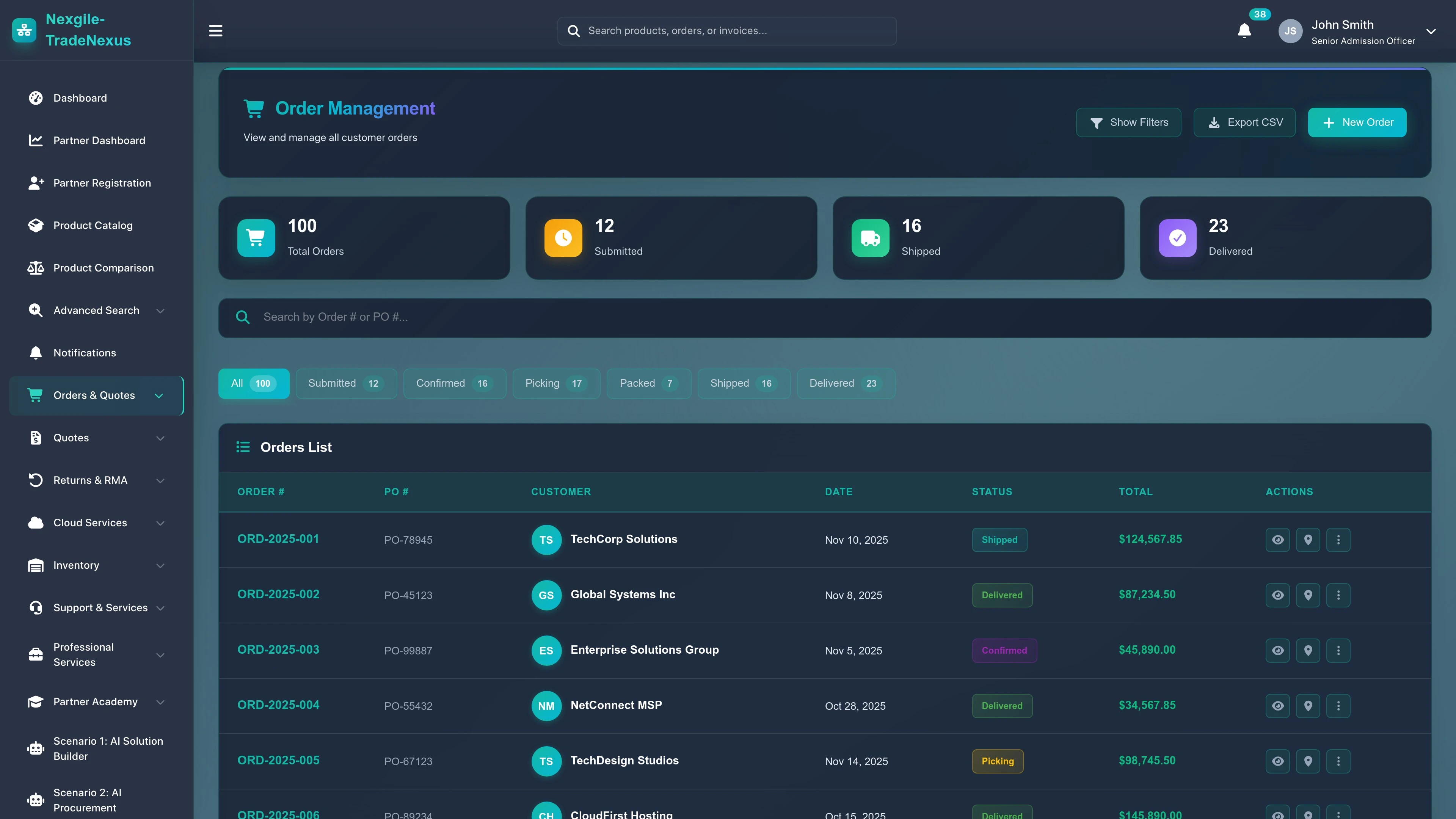 Illustrative preview (sample data, not verified outcomes): Orders Management Portal - Order processing and management interface