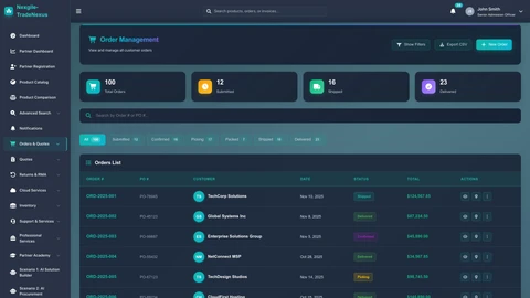 Illustrative preview (sample data, not verified outcomes): Orders Management Portal - Order processing and management interface