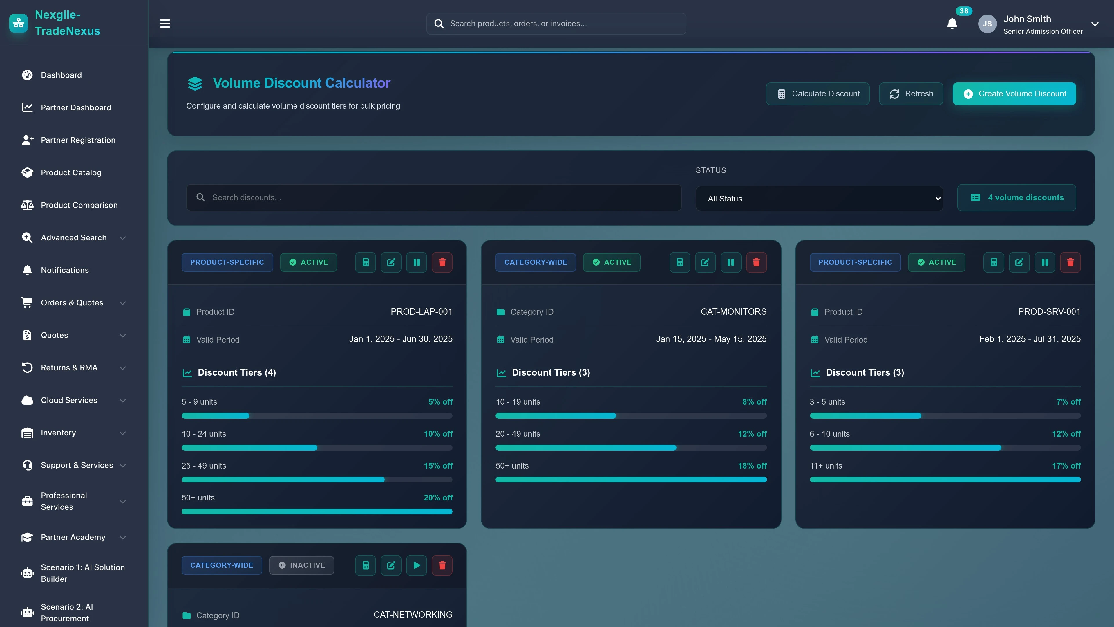 Illustrative preview (sample data, not verified outcomes): Volume Discounts and Promotions Page
