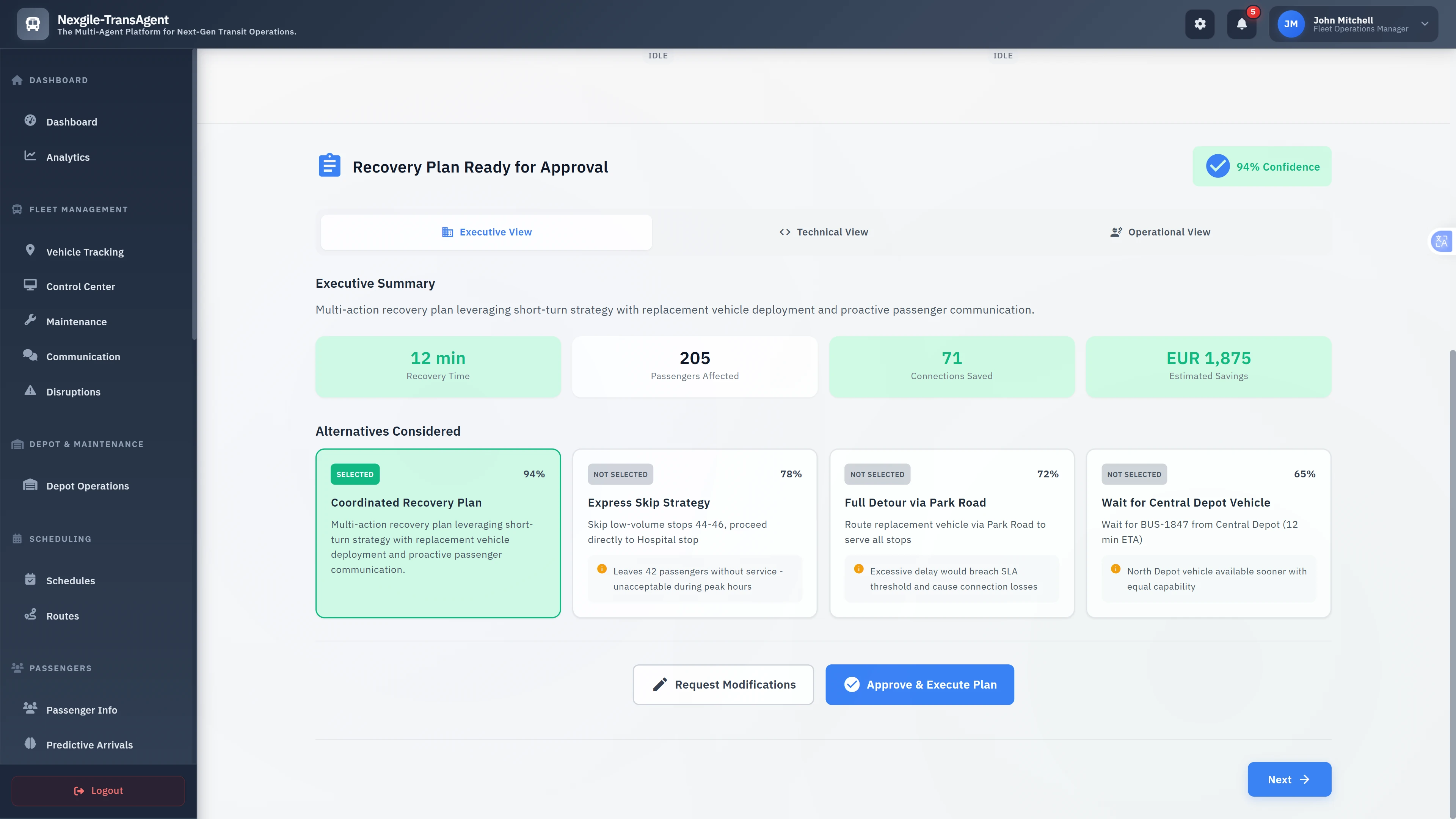 Illustrative preview (sample data, not verified outcomes): Recovery Plan Approval Interface