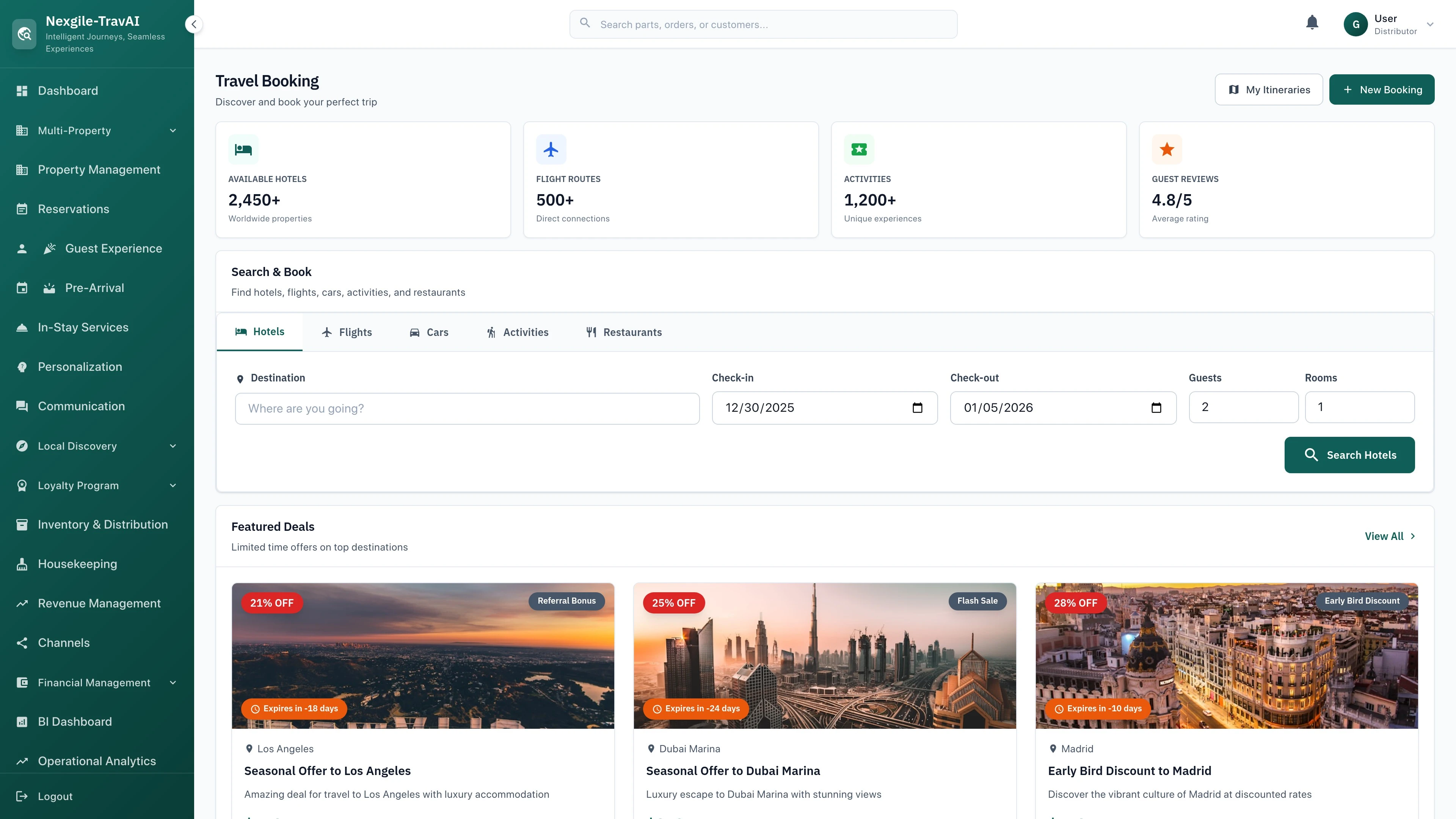 Illustrative preview (sample data, not verified outcomes): Travel Booking Home