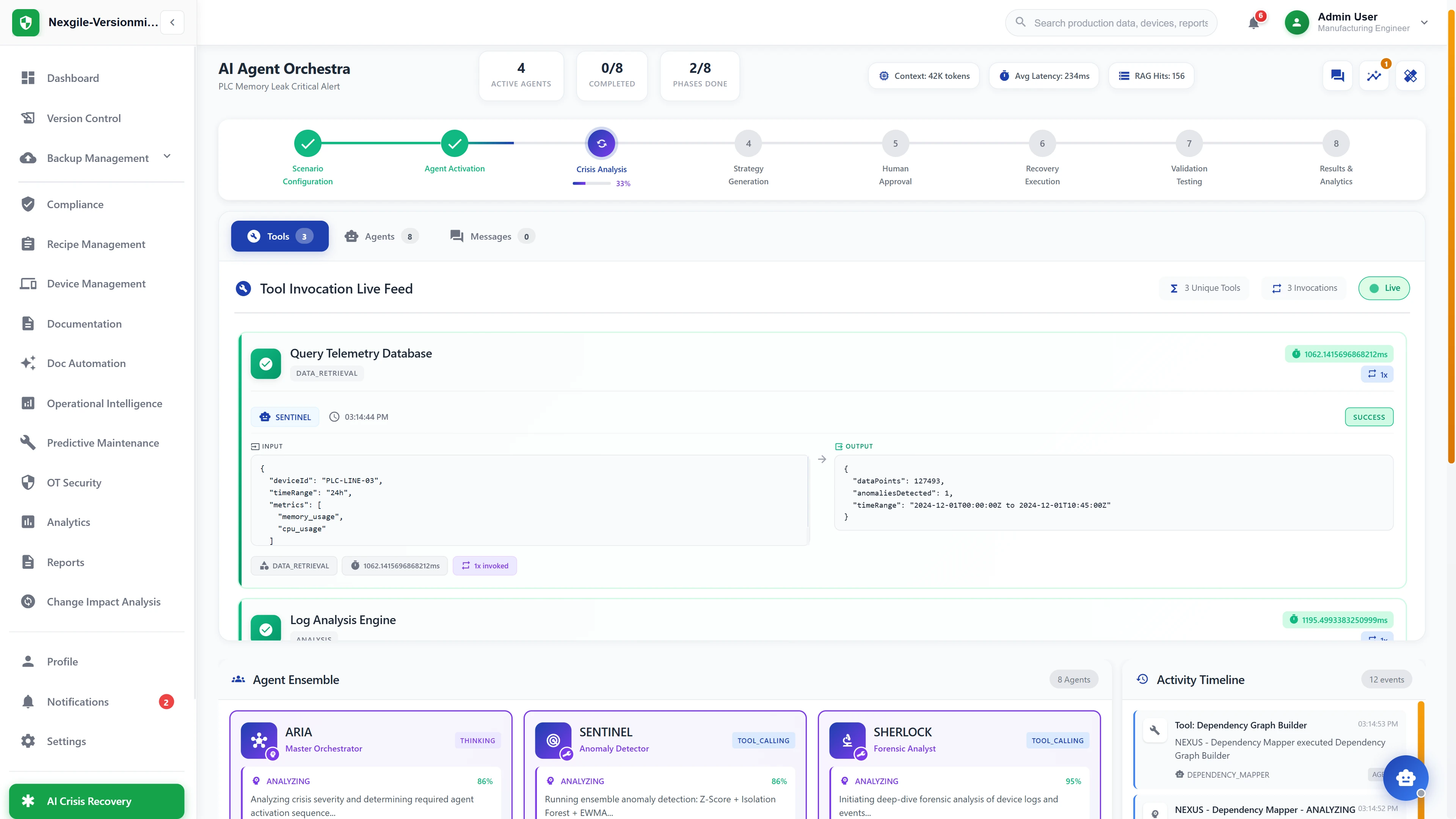Illustrative preview (sample data, not verified outcomes): Real-time agent orchestration showing multi-agent workflow execution with live tool invocation feed and activity timeline
