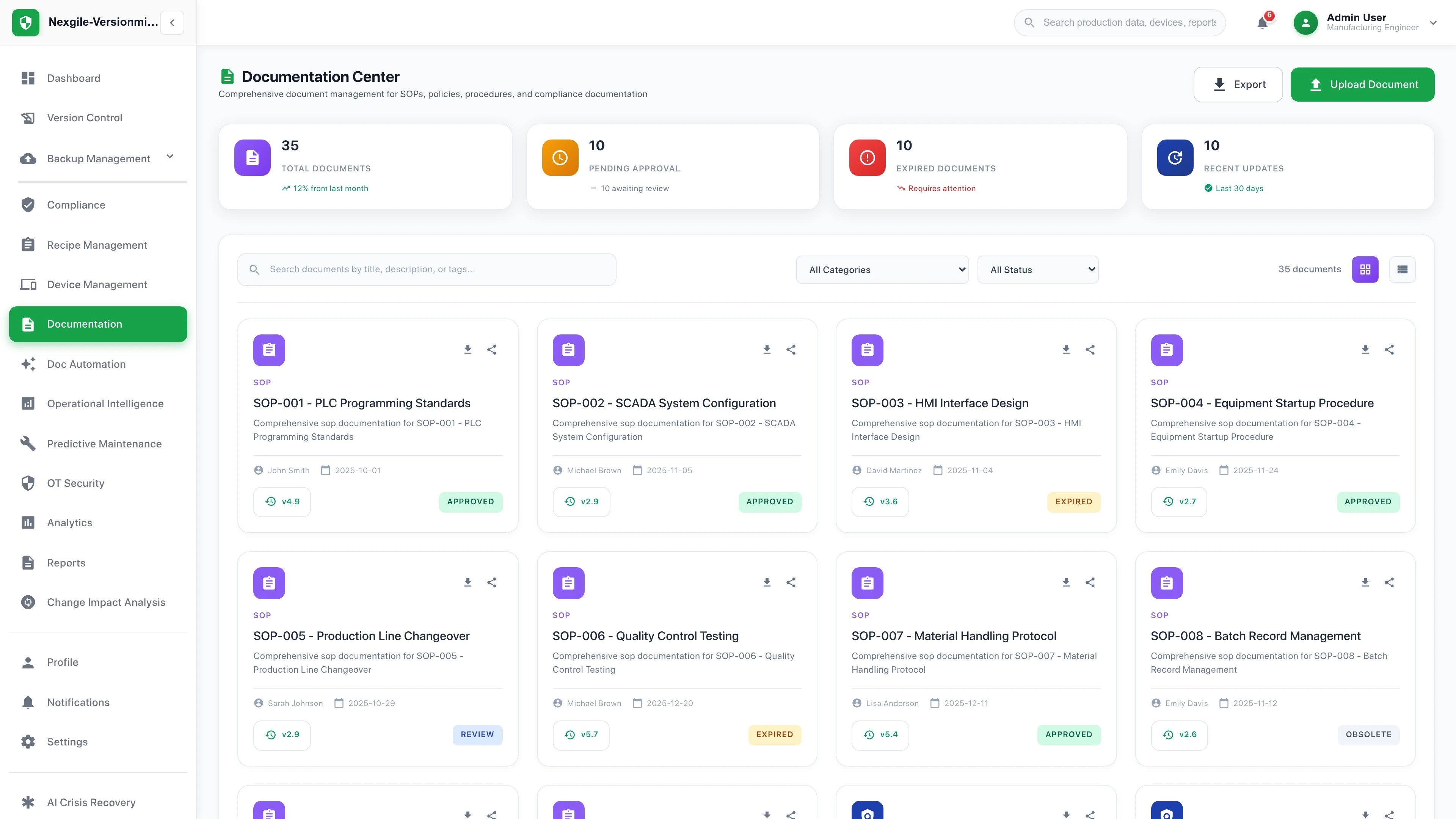 Illustrative preview (sample data, not verified outcomes): Nexgile-Versionmind Forge Documentation Portal