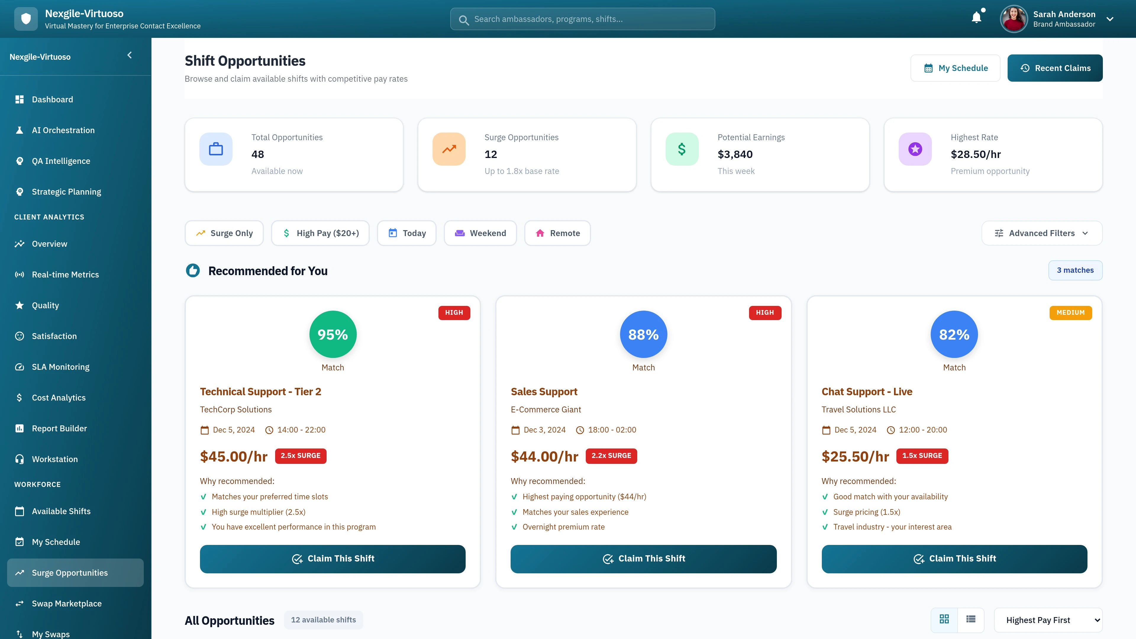 Illustrative preview (sample data, not verified outcomes): Opportunities Portal - Nexgile-Virtuoso Command