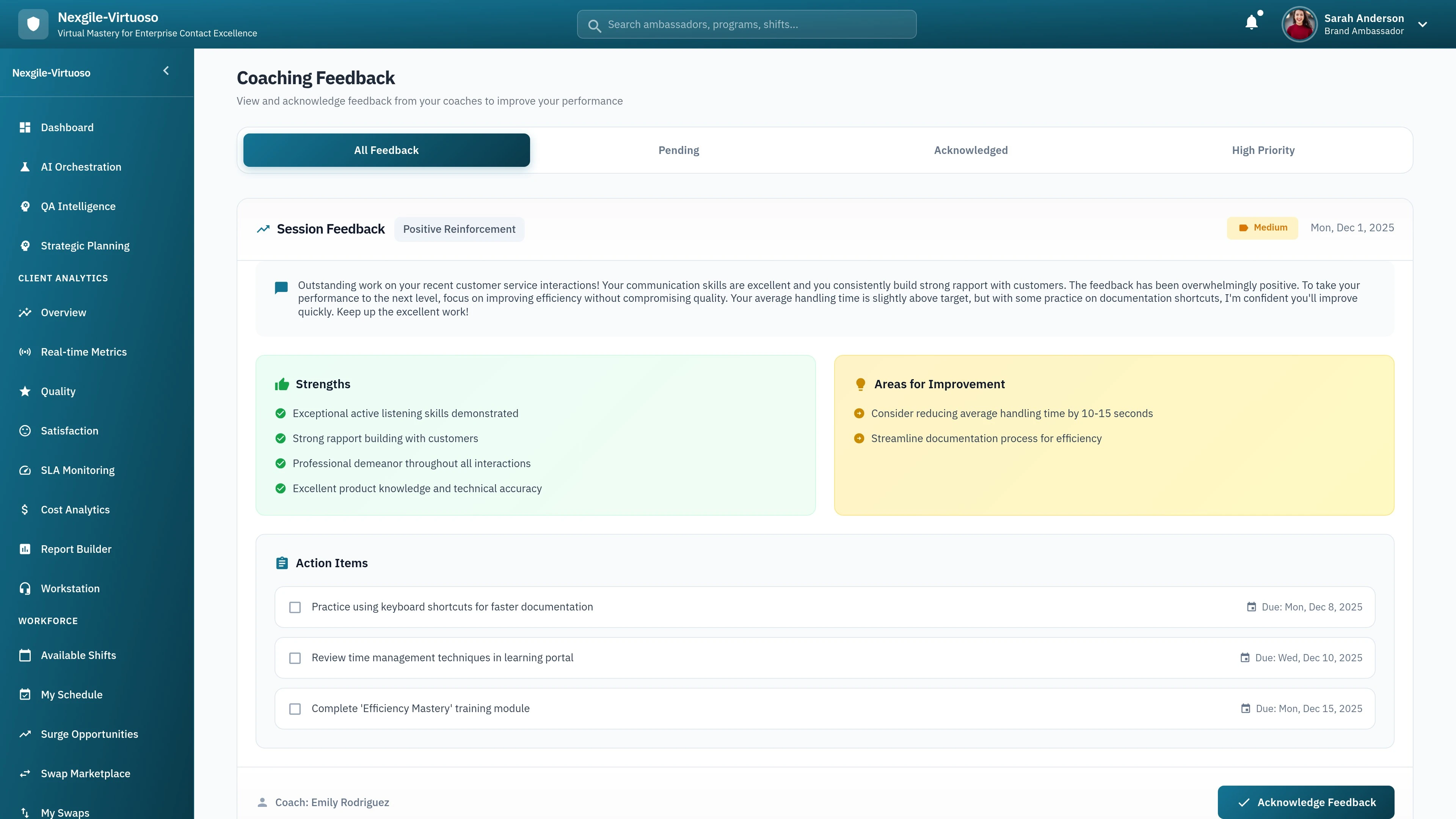 Illustrative preview (sample data, not verified outcomes): Feedback Portal - Brand Ambassador feedback submission interface