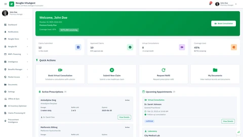 Illustrative preview (sample data, not verified outcomes): Benefits Manager Member Portal - Streamlined medication delivery and clinical pharmacy services interface