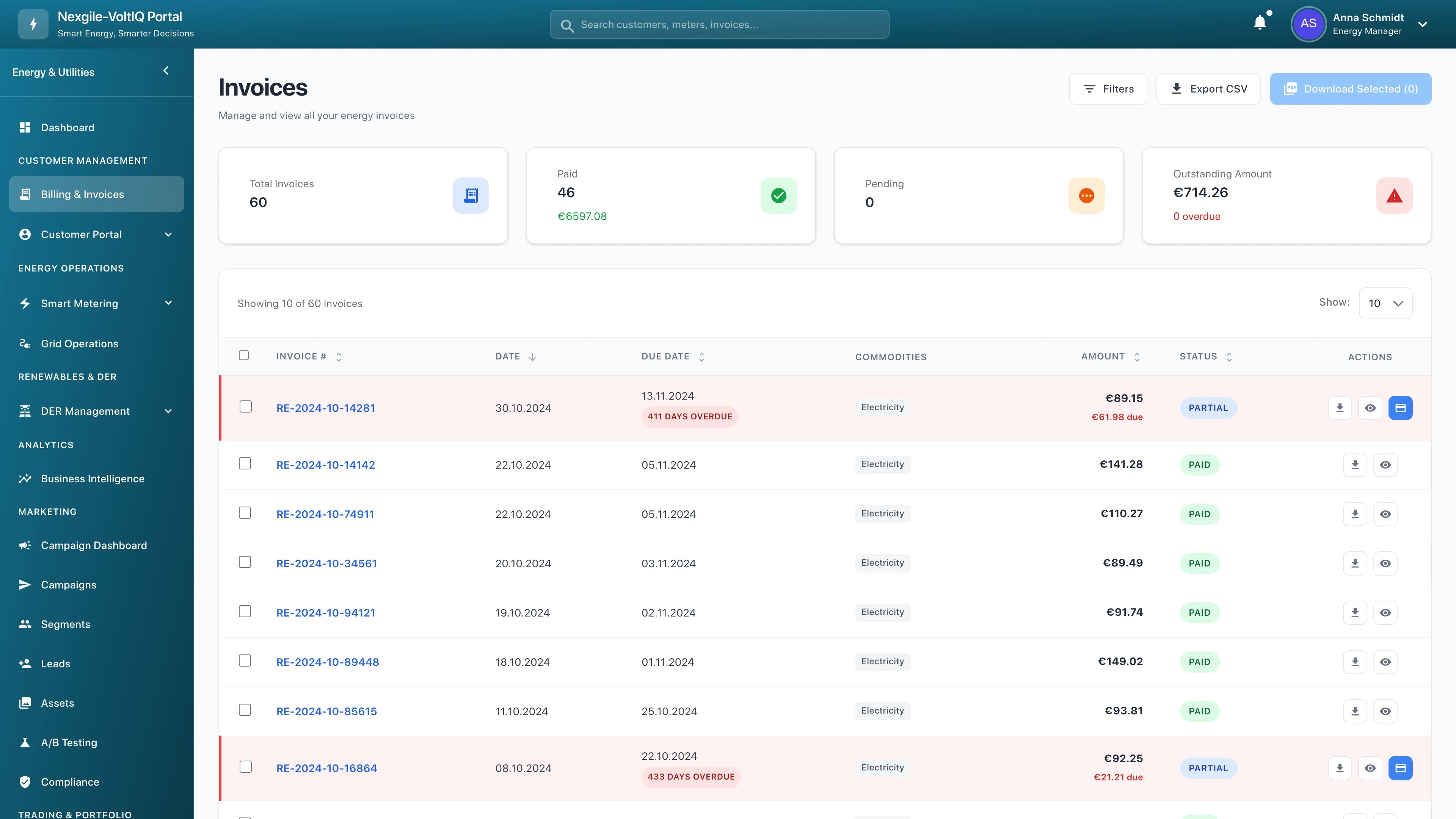 Illustrative preview (sample data, not verified outcomes): Billing and Invoices Management Interface